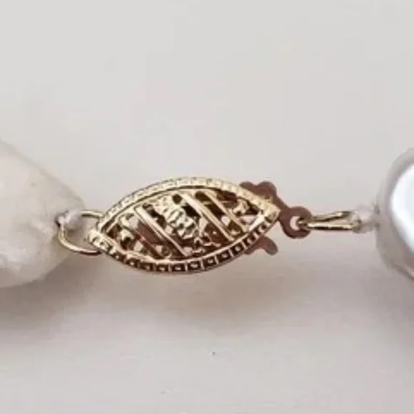 14K Yellow Gold Baroque Pearl Beaded Necklace - Picture 6 of 6